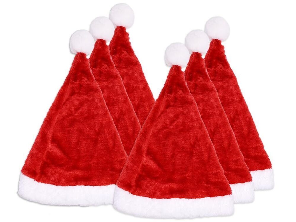 9078 6 pcs Christmas Hat,Santa Hats,Fluffy Red Santa Hats Set,Plush Santa